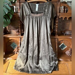 Luxury Designer Cacharel 100% Silk Taupe Brown Mini Dress